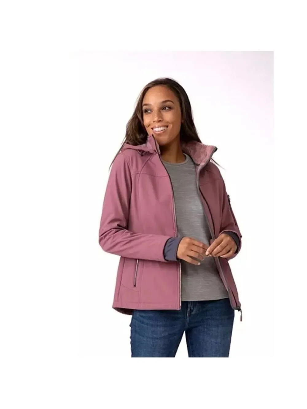 FREE COUNTRY WOMEN'S SOFTSHELL JACKET WITH HOOD IN BLOSSOM PINK XL OR XXL